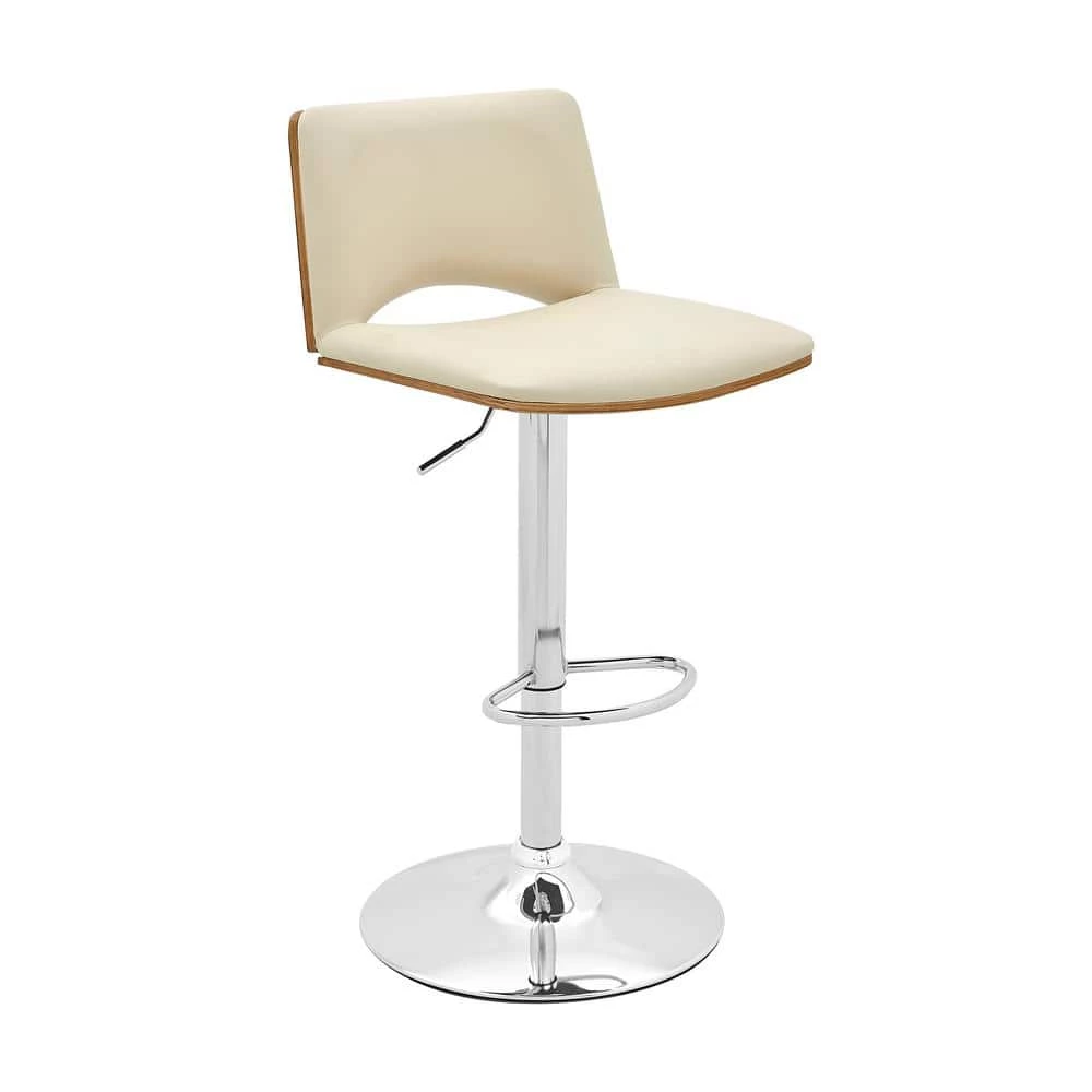Thierry Walnut Back and Chrome Adjustable Swivel Cream Faux Leather with Bar Stool by Armen Living 3 Thierry Walnut Back and Chrome Adjustable Swivel Cream Faux Leather with Bar Stool by Armen Living