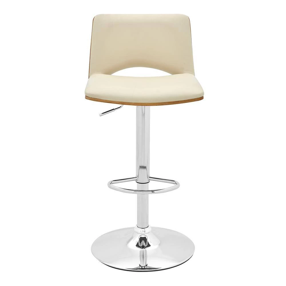 Thierry Walnut Back and Chrome Adjustable Swivel Cream Faux Leather with Bar Stool by Armen Living 5 Thierry Walnut Back and Chrome Adjustable Swivel Cream Faux Leather with Bar Stool by Armen Living - Image 3