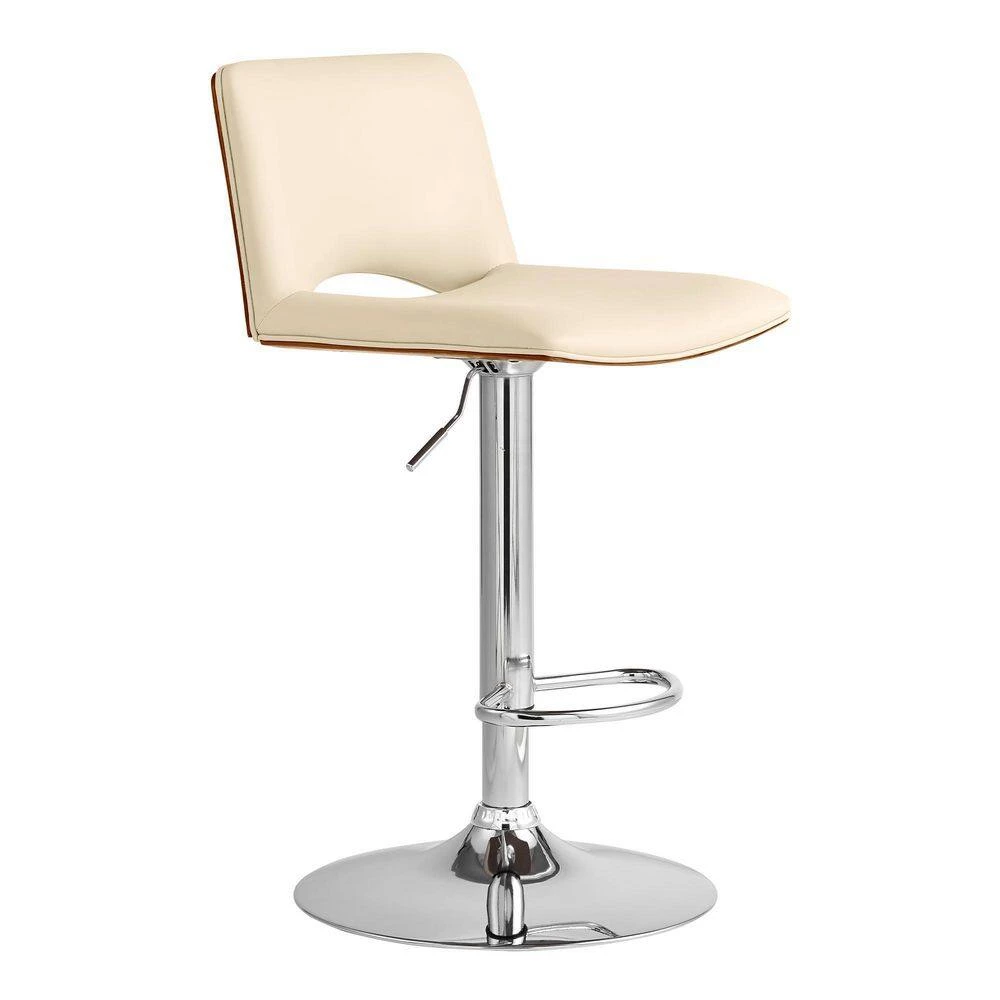 Thierry Walnut Back and Chrome Adjustable Swivel Cream Faux Leather with Bar Stool by Armen Living 4 Thierry Walnut Back and Chrome Adjustable Swivel Cream Faux Leather with Bar Stool by Armen Living - Image 2