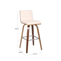 Vienna Cream Faux 30 in. Bar Height Bar Stool in Walnut Wood with Leather by Armen Living -Armen Living Online Shop cream walnut armen living bar stools lcvibacrwa30 40 1000