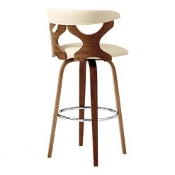 Zenia 26 in. Counter Height Swivel Stool w/ High Back Cream Faux Leather and Walnut Wood by Armen Living -Armen Living Online Shop cream walnut armen living bar stools lcznbawacr26 1f 1000