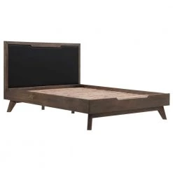 Astoria 63 in. W Dark Brown Queen Black Faux Leather Solid Oak Frame Platform Bed Frame by Armen Living