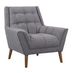 Cobra Dark Gray Linen and Walnut Legs Mid-Century Modern Accent Chair by Armen Living