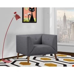 Hudson Dark Gray Linen and Walnut Legs Mid-Century Button-Tufted Accent Chair by Armen Living -Armen Living Online Shop dark gray armen living accent chairs lchu1dg 31 1000