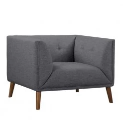Hudson Dark Gray Linen and Walnut Legs Mid-Century Button-Tufted Accent Chair by Armen Living