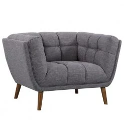 Phantom Mid-Century Modern Sofa Chair in Dark Gray Linen and Walnut Legs by Armen Living