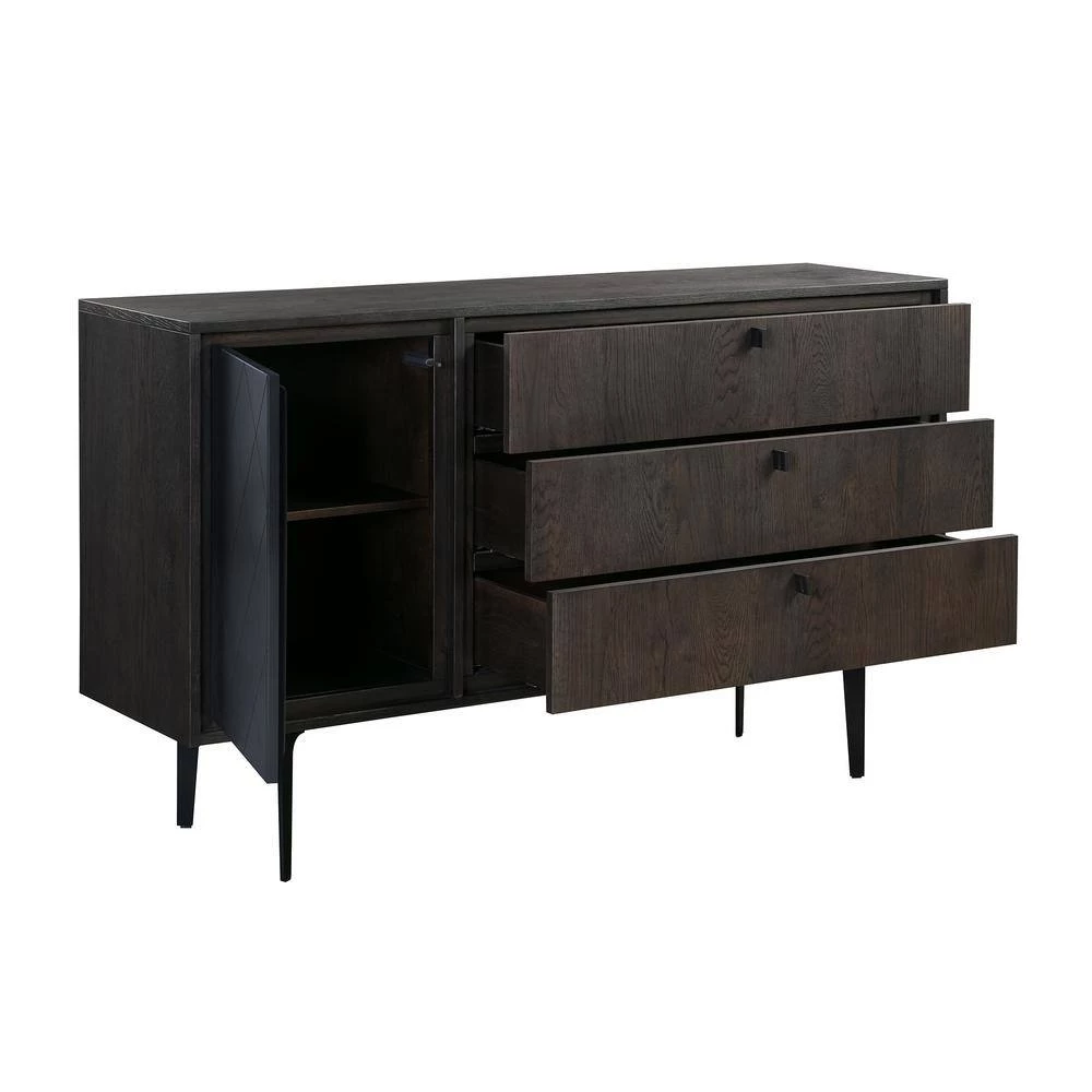 Cross Dark Gray Solid Oak and Metal 3-Drawer Dresser 38 in. H x 63 in. W x 18 in. D by Armen Living 5 Cross Dark Gray Solid Oak and Metal 3-Drawer Dresser 38 in. H x 63 in. W x 18 in. D by Armen Living - Image 3
