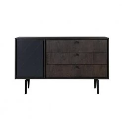 Cross Dark Gray Solid Oak and Metal 3-Drawer Dresser 38 in. H x 63 in. W x 18 in. D by Armen Living
