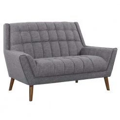Cobra Mid-Century Modern Loveseat in Dark Gray Linen and Walnut Legs by Armen Living