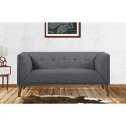 Hudson 62 in. Dark Gray Button Tufted Linen 2-Seater Loveseat with Walnut Legs by Armen Living -Armen Living Online Shop dark gray armen living loveseats lchu2dg 31 1000