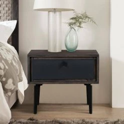 Cross Dark Gray Solid Oak and Metal Nightstand 20 in. H x 24 in. W x 18 in. D by Armen Living -Armen Living Online Shop dark gray armen living nightstands lccrlaoa 31 1000
