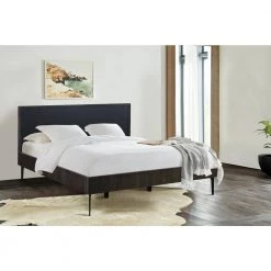 Cross Solid Oak and Metal King or Queen Platform Bed Frame by Armen Living -Armen Living Online Shop dark gray armen living platform beds lccrbdoakg 31 1000
