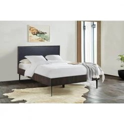 Cross Solid Oak and Metal King or Queen Platform Bed Frame by Armen Living -Armen Living Online Shop dark gray armen living platform beds lccrbdoaqn 31 1000
