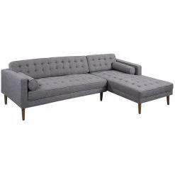 Element Right-Side Chaise Sectional in Dark Gray Linen and Walnut Legs by Armen Living