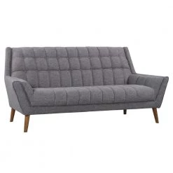 Cobra Mid-Century Modern Dark Gray Linen and Walnut Legs Sofa by Armen Living