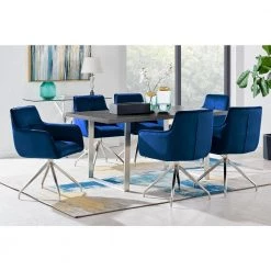 Fenton 71 in. W Rectangular Charcoal Dining Table with Melamine Top and Brushed Stainless Steel Base (Seats Up to 6) by Armen Living -Armen Living Online Shop dark rhine top armen living kitchen dining tables lcfedibsch 44 1000