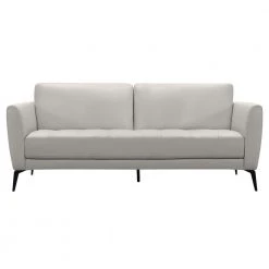 Genuine Dove Grey Leather Contemporary Sofa with Black Metal Legs by Armen Living