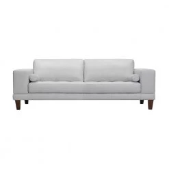 Wynne 93.8 in. Dove Gray Leather 3-Seater Lawson Sofa with Wood Legs by Armen Living