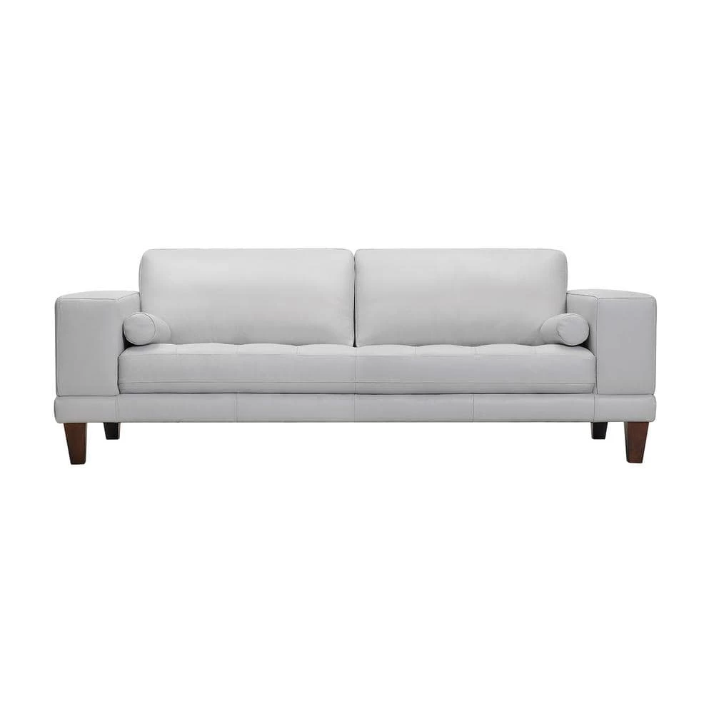 Wynne 93.8 in. Dove Gray Leather 3-Seater Lawson Sofa with Wood Legs by Armen Living 3 Wynne 93.8 in. Dove Gray Leather 3-Seater Lawson Sofa with Wood Legs by Armen Living
