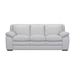 Zanna 91.4 in. DOVE GREY Leather 3-Seater Camelback Sofa with Wood Legs by Armen Living