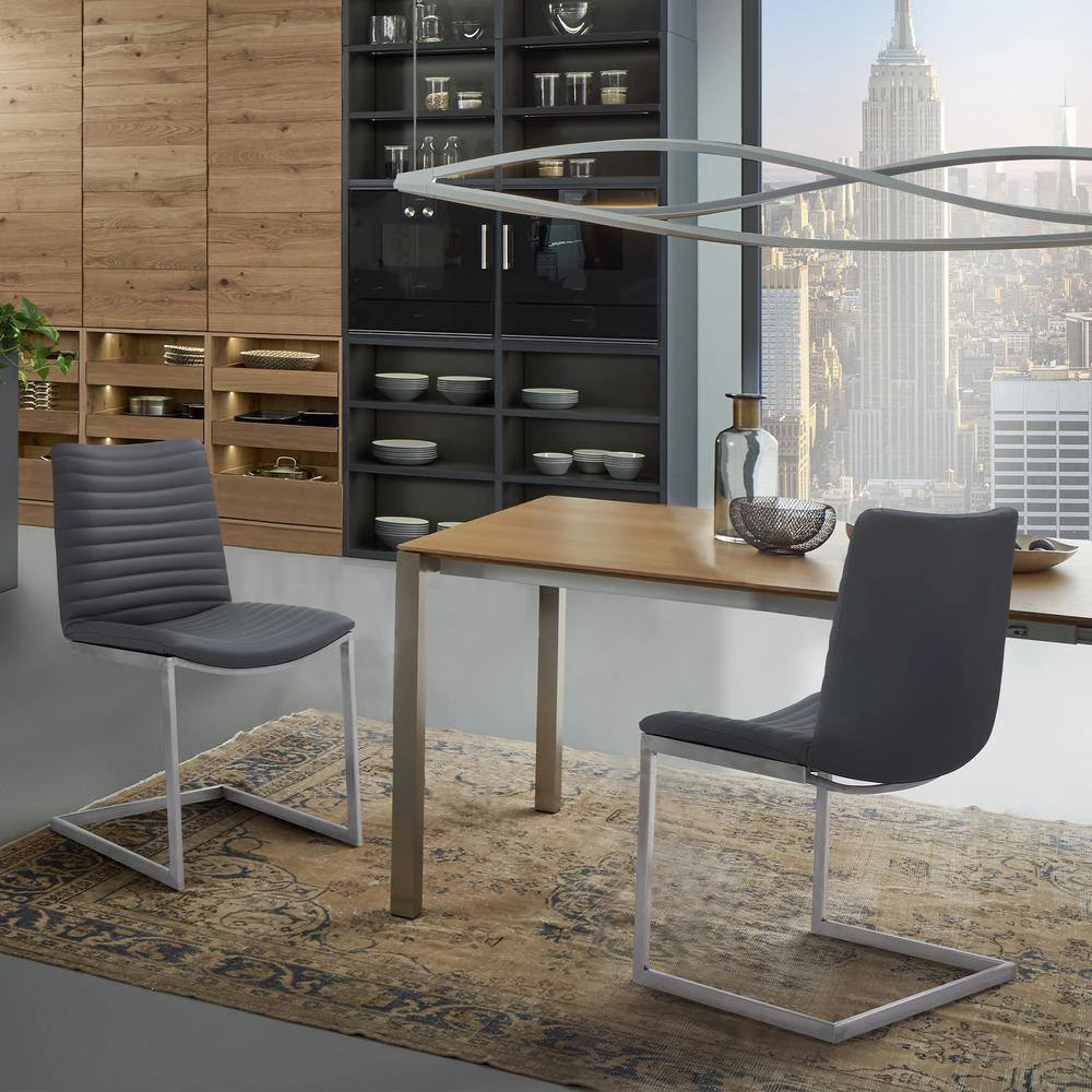 April Brushed Stainless Steel and Grey Faux Leather Dining Chair (Set of 2) by Armen Living 10 April Brushed Stainless Steel and Grey Faux Leather Dining Chair (Set of 2) by Armen Living - Image 8