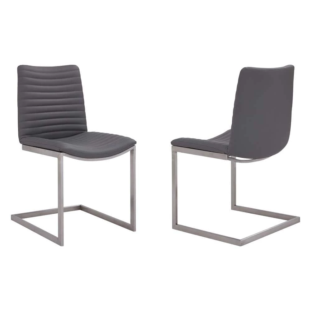 April Brushed Stainless Steel and Grey Faux Leather Dining Chair (Set of 2) by Armen Living 3 April Brushed Stainless Steel and Grey Faux Leather Dining Chair (Set of 2) by Armen Living