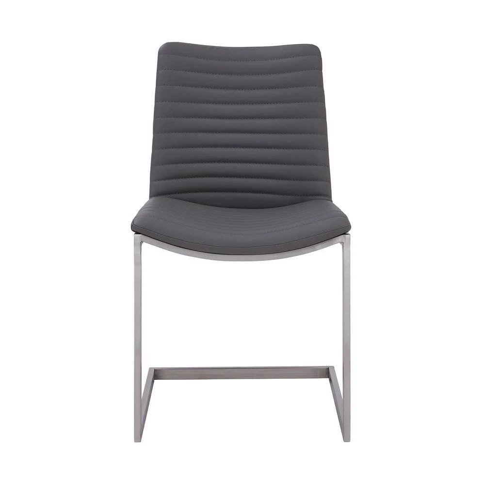 April Brushed Stainless Steel and Grey Faux Leather Dining Chair (Set of 2) by Armen Living 4 April Brushed Stainless Steel and Grey Faux Leather Dining Chair (Set of 2) by Armen Living - Image 2