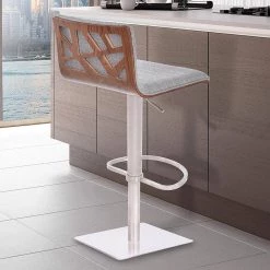 Crystal Bar Stool in Brushed Steel with Grey Fabric upholstery and Walnut Back by Armen Living -Armen Living Online Shop gray and brushed steel armen living bar stools lccrbagrf 31 1000