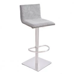 Crystal Bar Stool in Brushed Steel with Grey Fabric upholstery and Walnut Back by Armen Living