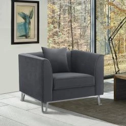 Everest Gray Fabric Upholstered Sofa Accent Chair with Brushed Stainless Steel Legs by Armen Living 15 Everest Gray Fabric Upholstered Sofa Accent Chair with Brushed Stainless Steel Legs by Armen Living -Armen Living Online Shop gray armen living accent chairs lcev1grey 31 1000