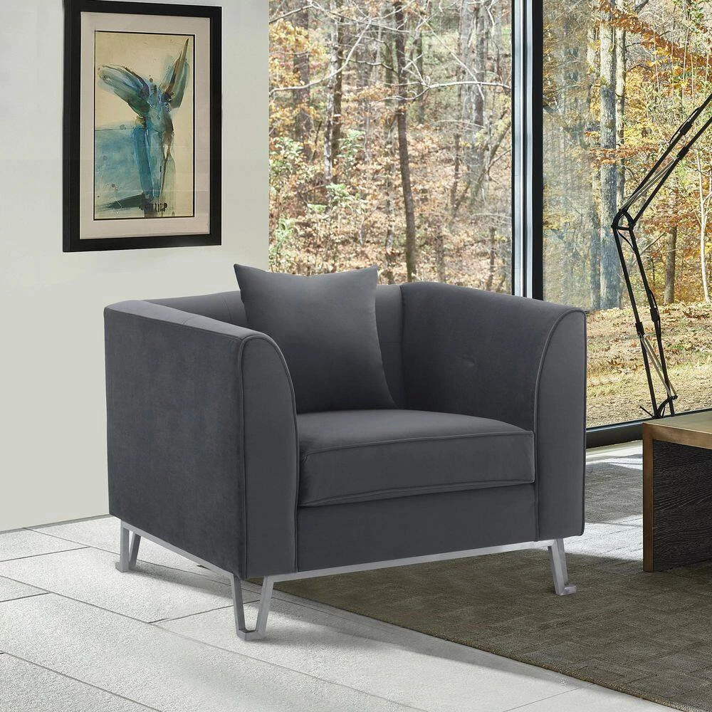 Everest Gray Fabric Upholstered Sofa Accent Chair with Brushed Stainless Steel Legs by Armen Living 9 Everest Gray Fabric Upholstered Sofa Accent Chair with Brushed Stainless Steel Legs by Armen Living - Image 7