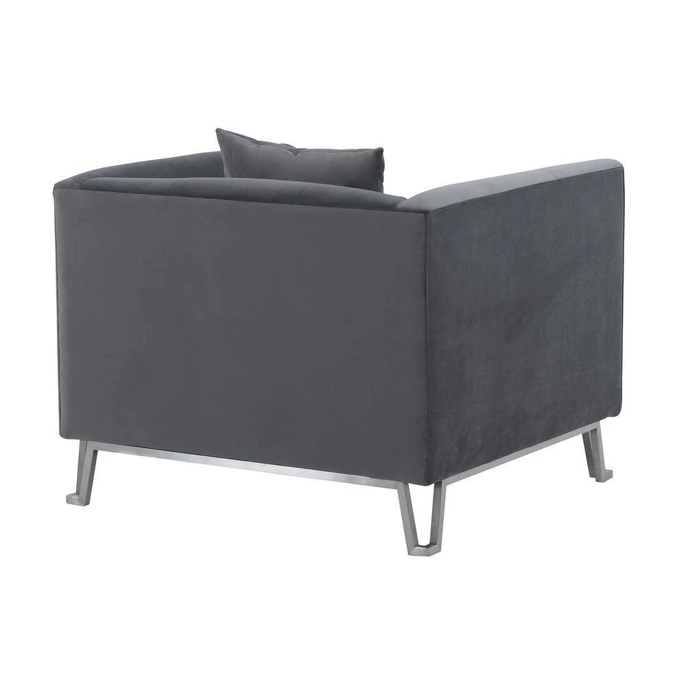Everest Gray Fabric Upholstered Sofa Accent Chair with Brushed Stainless Steel Legs by Armen Living 6 Everest Gray Fabric Upholstered Sofa Accent Chair with Brushed Stainless Steel Legs by Armen Living - Image 4