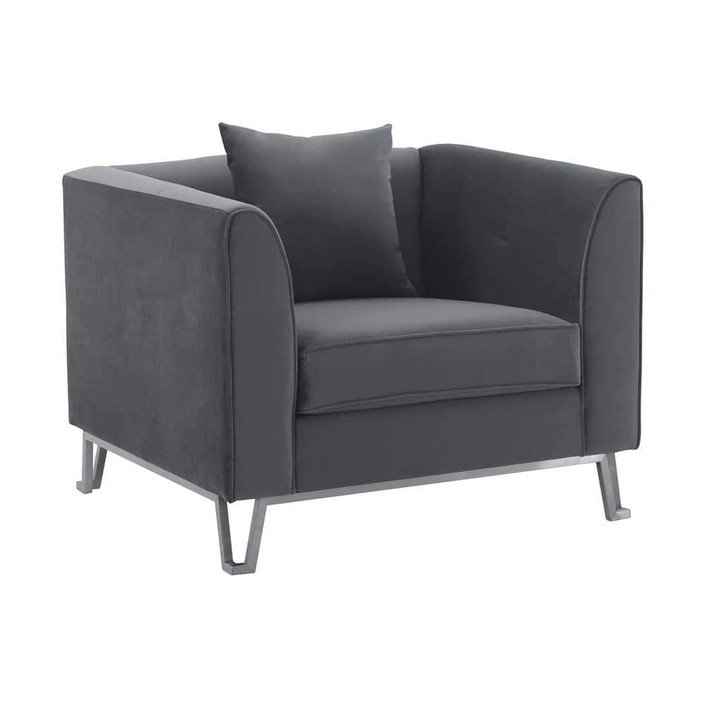 Everest Gray Fabric Upholstered Sofa Accent Chair with Brushed Stainless Steel Legs by Armen Living 3 Everest Gray Fabric Upholstered Sofa Accent Chair with Brushed Stainless Steel Legs by Armen Living