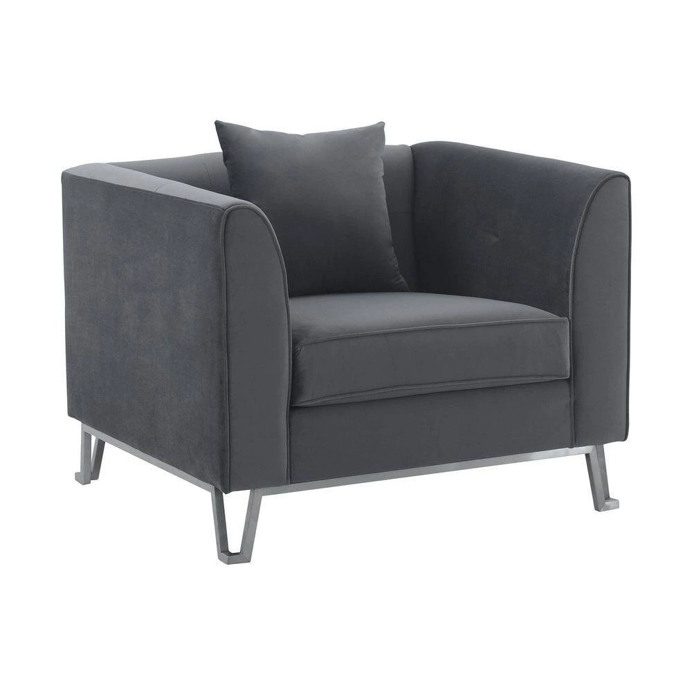 Everest Gray Fabric Upholstered Sofa Accent Chair with Brushed Stainless Steel Legs by Armen Living 4 Everest Gray Fabric Upholstered Sofa Accent Chair with Brushed Stainless Steel Legs by Armen Living - Image 2