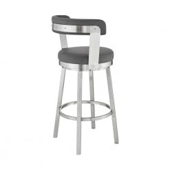 Kobe 30 in. Bar Height Low Back Swivel Bar Stool in Brushed Stainless Steel and Grey Faux Leather by Armen Living 14 Kobe 30 in. Bar Height Low Back Swivel Bar Stool in Brushed Stainless Steel and Grey Faux Leather by Armen Living -Armen Living Online Shop gray armen living bar stools 721535761814 1f 1000