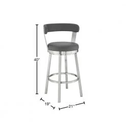 Kobe 30 in. Bar Height Low Back Swivel Bar Stool in Brushed Stainless Steel and Grey Faux Leather by Armen Living 12 Kobe 30 in. Bar Height Low Back Swivel Bar Stool in Brushed Stainless Steel and Grey Faux Leather by Armen Living -Armen Living Online Shop gray armen living bar stools 721535761814 40 1000