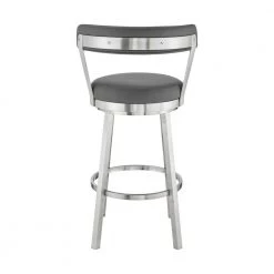 Kobe 30 in. Bar Height Low Back Swivel Bar Stool in Brushed Stainless Steel and Grey Faux Leather by Armen Living 15 Kobe 30 in. Bar Height Low Back Swivel Bar Stool in Brushed Stainless Steel and Grey Faux Leather by Armen Living -Armen Living Online Shop gray armen living bar stools 721535761814 44 1000