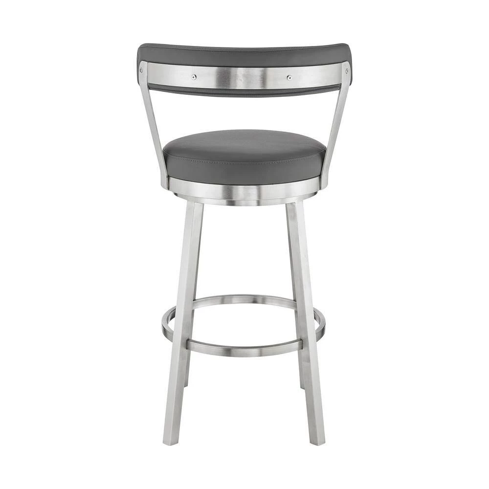 Kobe 30 in. Bar Height Low Back Swivel Bar Stool in Brushed Stainless Steel and Grey Faux Leather by Armen Living 8 Kobe 30 in. Bar Height Low Back Swivel Bar Stool in Brushed Stainless Steel and Grey Faux Leather by Armen Living - Image 6