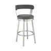 Kobe 30 in. Bar Height Low Back Swivel Bar Stool in Brushed Stainless Steel and Grey Faux Leather by Armen Living -Armen Living Online Shop gray armen living bar stools 721535761814 64 1000