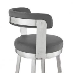 Kobe 30 in. Bar Height Low Back Swivel Bar Stool in Brushed Stainless Steel and Grey Faux Leather by Armen Living 17 Kobe 30 in. Bar Height Low Back Swivel Bar Stool in Brushed Stainless Steel and Grey Faux Leather by Armen Living -Armen Living Online Shop gray armen living bar stools 721535761814 76 1000