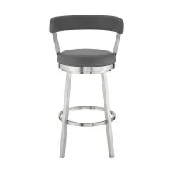 Kobe 30 in. Bar Height Low Back Swivel Bar Stool in Brushed Stainless Steel and Grey Faux Leather by Armen Living 13 Kobe 30 in. Bar Height Low Back Swivel Bar Stool in Brushed Stainless Steel and Grey Faux Leather by Armen Living -Armen Living Online Shop gray armen living bar stools 721535761814 c3 1000