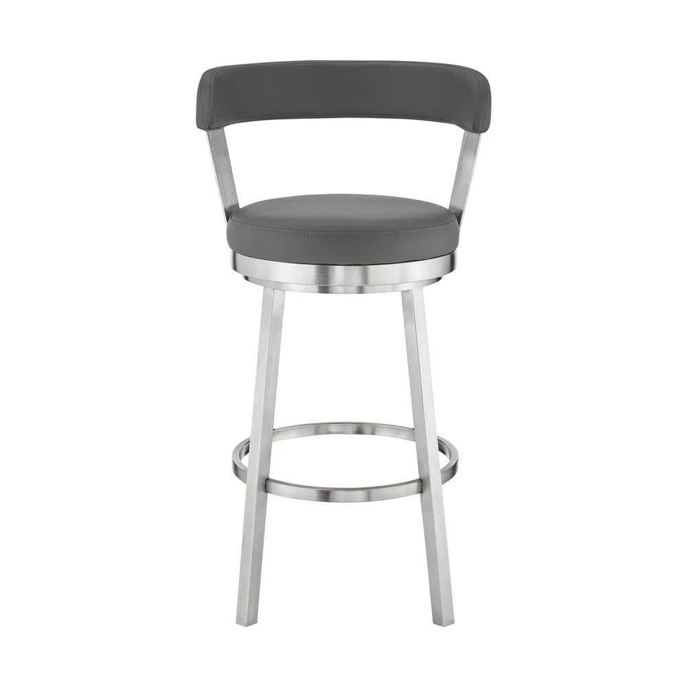 Kobe 30 in. Bar Height Low Back Swivel Bar Stool in Brushed Stainless Steel and Grey Faux Leather by Armen Living 6 Kobe 30 in. Bar Height Low Back Swivel Bar Stool in Brushed Stainless Steel and Grey Faux Leather by Armen Living - Image 4