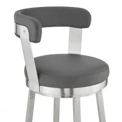 Kobe 30 in. Bar Height Low Back Swivel Bar Stool in Brushed Stainless Steel and Grey Faux Leather by Armen Living 16 Kobe 30 in. Bar Height Low Back Swivel Bar Stool in Brushed Stainless Steel and Grey Faux Leather by Armen Living -Armen Living Online Shop gray armen living bar stools 721535761814 fa 1000