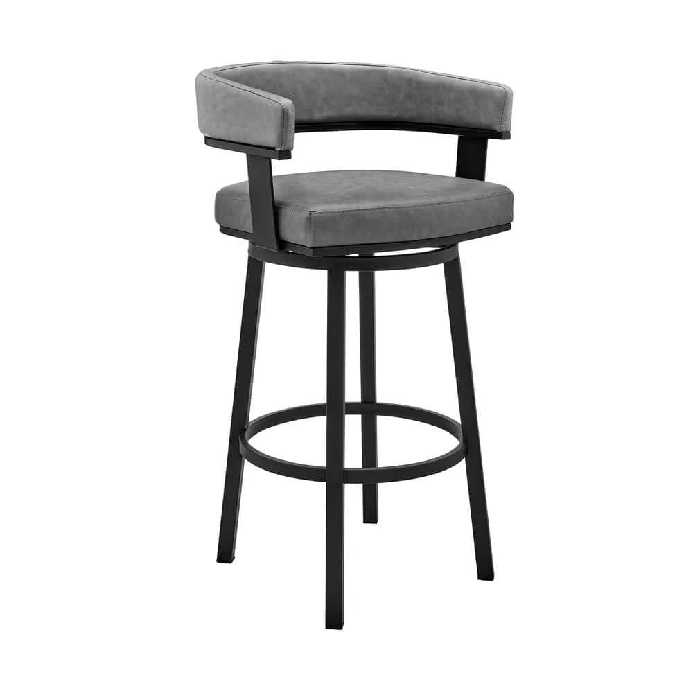 Cohen 30 in. Bar Height Low Back Swivel Bar Stool in Black and Grey Faux Leather by Armen Living 3 Cohen 30 in. Bar Height Low Back Swivel Bar Stool in Black and Grey Faux Leather by Armen Living