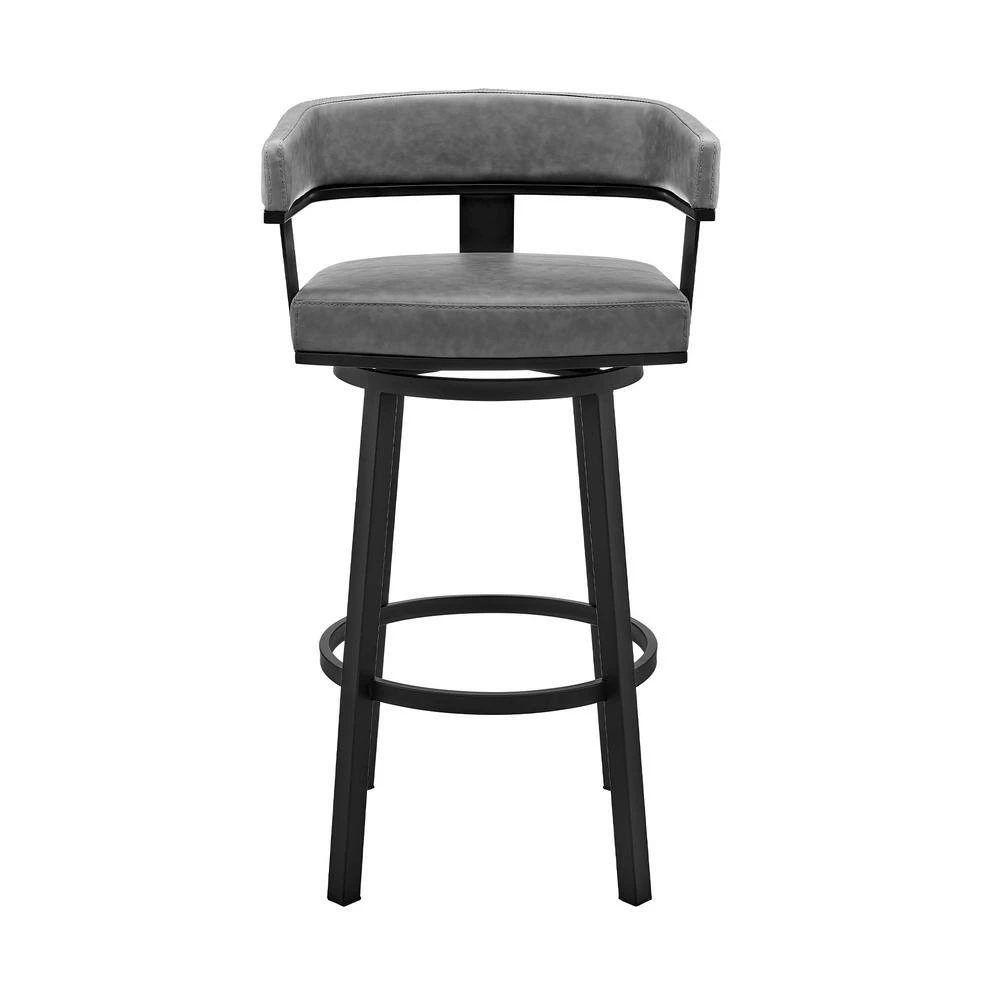 Cohen 30 in. Bar Height Low Back Swivel Bar Stool in Black and Grey Faux Leather by Armen Living 6 Cohen 30 in. Bar Height Low Back Swivel Bar Stool in Black and Grey Faux Leather by Armen Living - Image 4