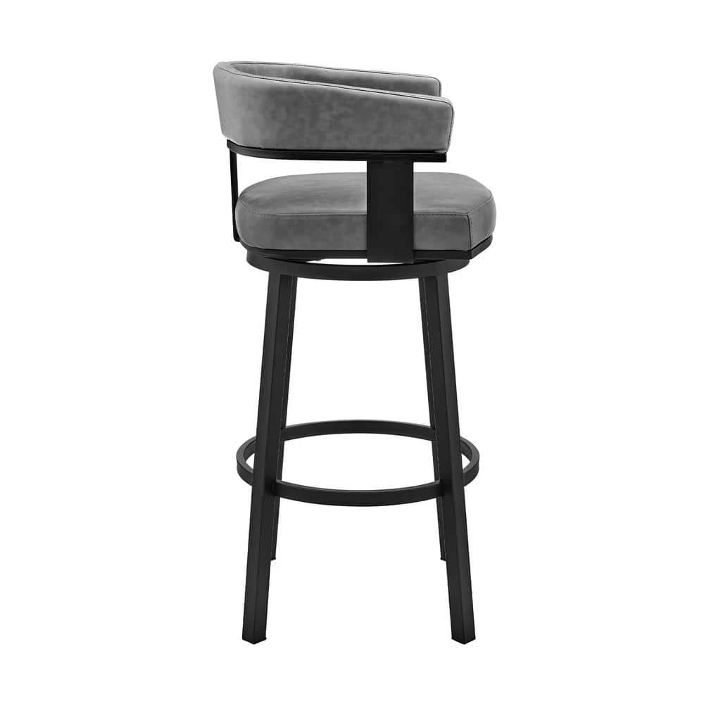 Cohen 30 in. Bar Height Low Back Swivel Bar Stool in Black and Grey Faux Leather by Armen Living 4 Cohen 30 in. Bar Height Low Back Swivel Bar Stool in Black and Grey Faux Leather by Armen Living - Image 2