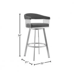 Chelsea 34 in. Gray Standard Back Stainless Steel 26 in. Bar Stool with Faux Leather Seat by Armen Living -Armen Living Online Shop gray armen living bar stools lccsbabsgr26 40 1000