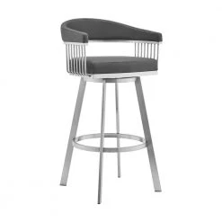 Chelsea 34 in. Gray Standard Back Stainless Steel 26 in. Bar Stool with Faux Leather Seat by Armen Living