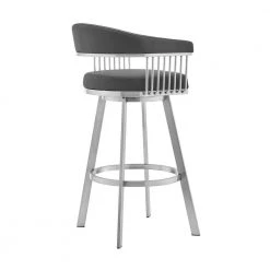 Chelsea 38 in. Gray Standard Back Stainless Steel 30 in. Bar Stool with Faux Leather Seat by Armen Living -Armen Living Online Shop gray armen living bar stools lccsbabsgr30 4f 1000