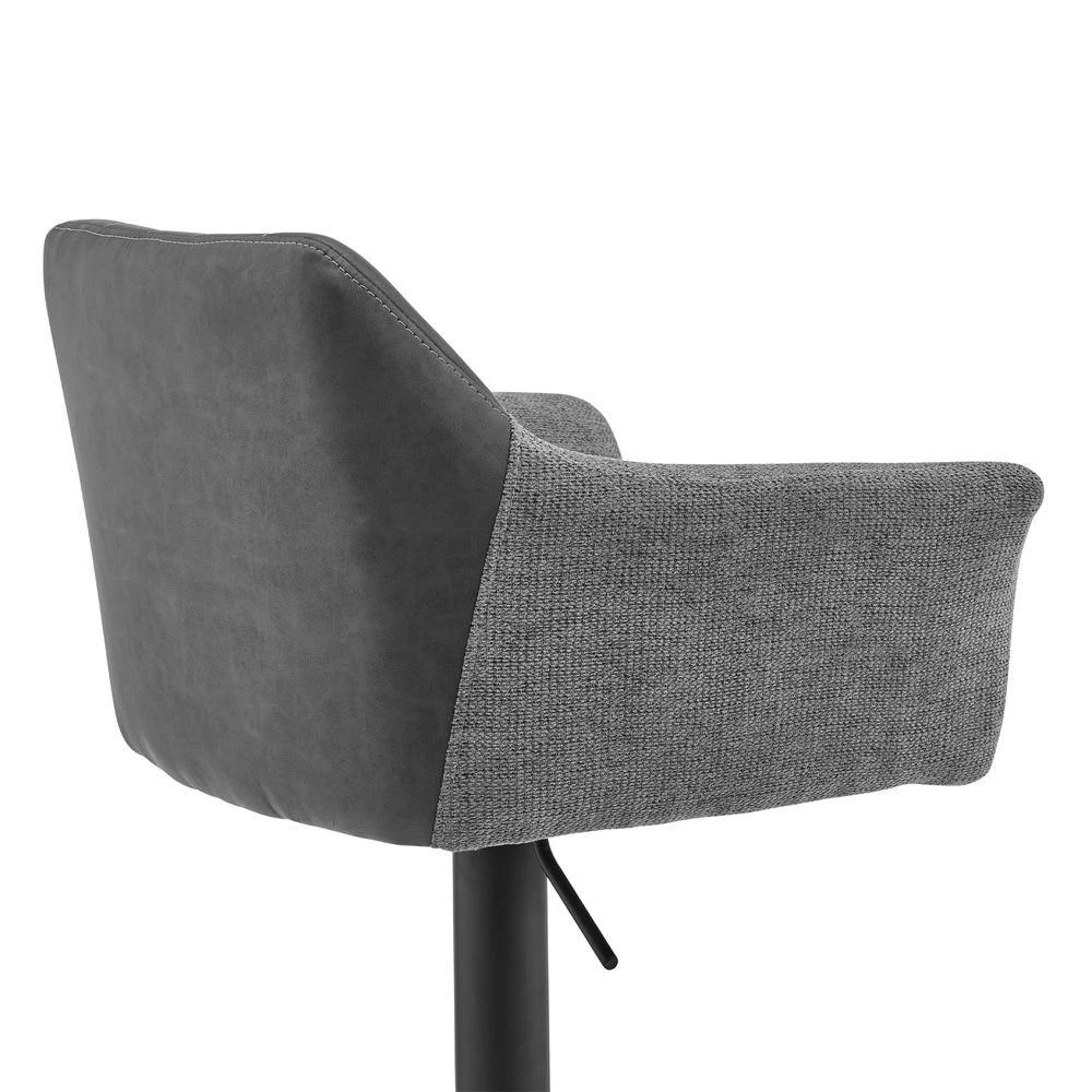 Erin Adjustable Grey Faux Leather and Fabric Black Metal Full Back Swivel Bar Stool by Armen Living 8 Erin Adjustable Grey Faux Leather and Fabric Black Metal Full Back Swivel Bar Stool by Armen Living - Image 6